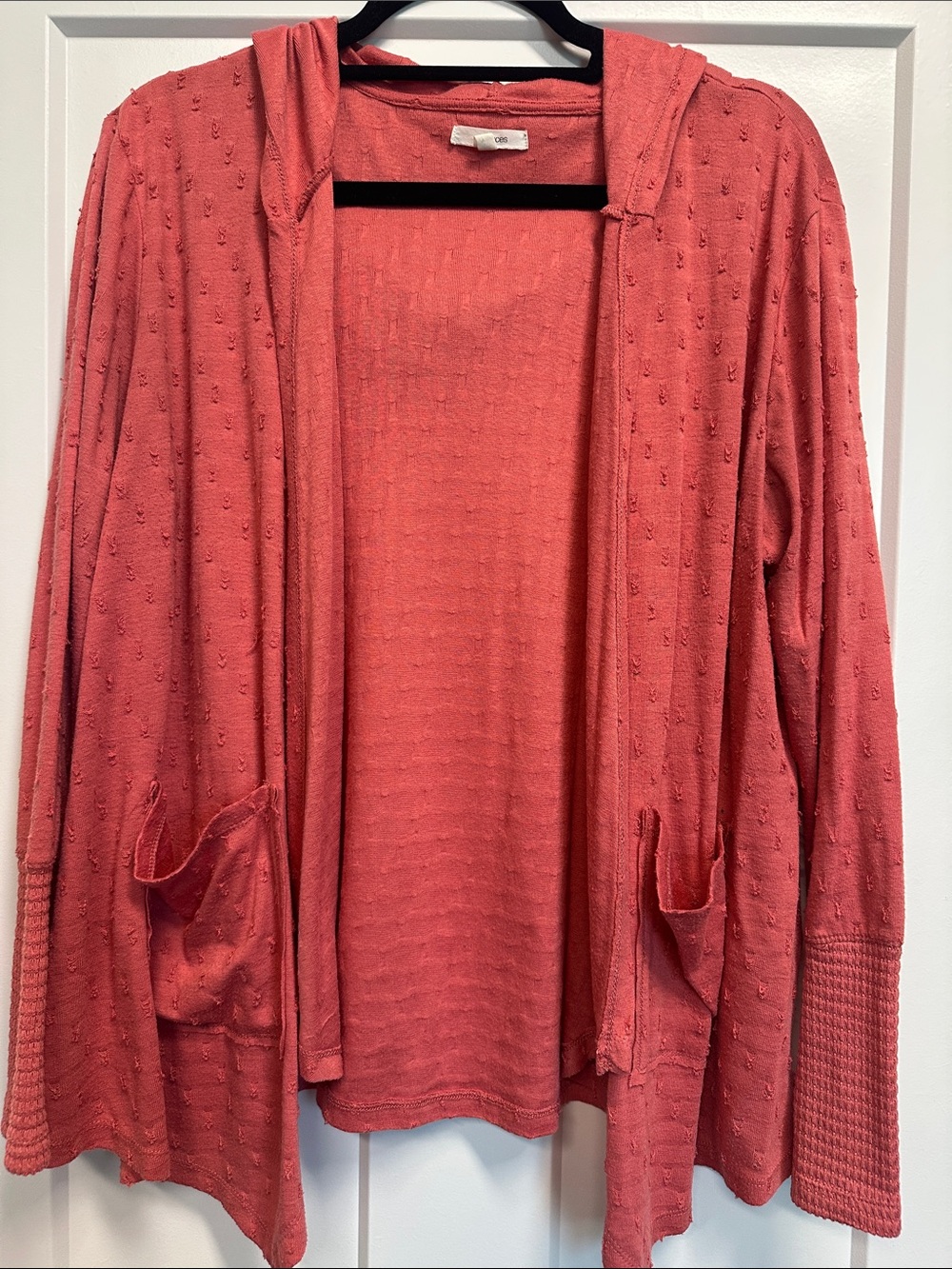 Maurice’s Women's Coral Open-Front Hooded Cardigan knit material